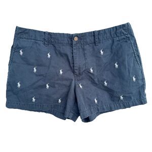 Vintage Ralph Lauren Shorts Womens Sz 6 Blue Chino Twill Preppy Repeat Pony Logo